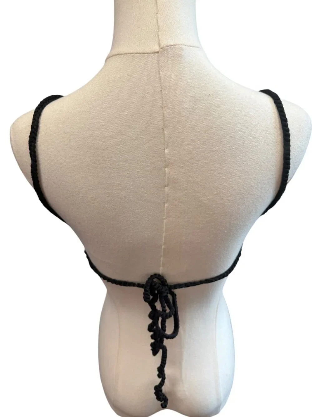 GUC SKIMS Black Crochet Scoop Tie Back Bikini Top L